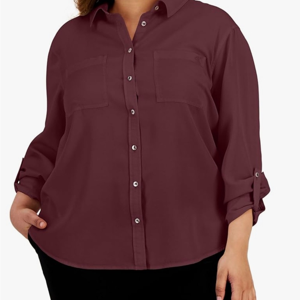 Calvin Klein Jeans Maroon Long Sleeve Button Down‎ Shirt